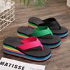 Slippers Women's Flip-flops Women's Summer Rainbow Platform Sandals High Heels Colored Outer Wear Women's Shoes Casual Beach