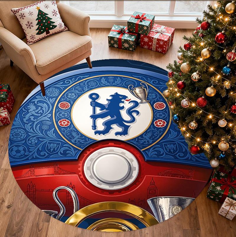 Chelsea Football Club Pattern Round Rug, Indoor/Outdoor Mat, for Picnic, Gameroom, Bedroom, Office, Living Room, Home Decor Carpet, Birthday Gift