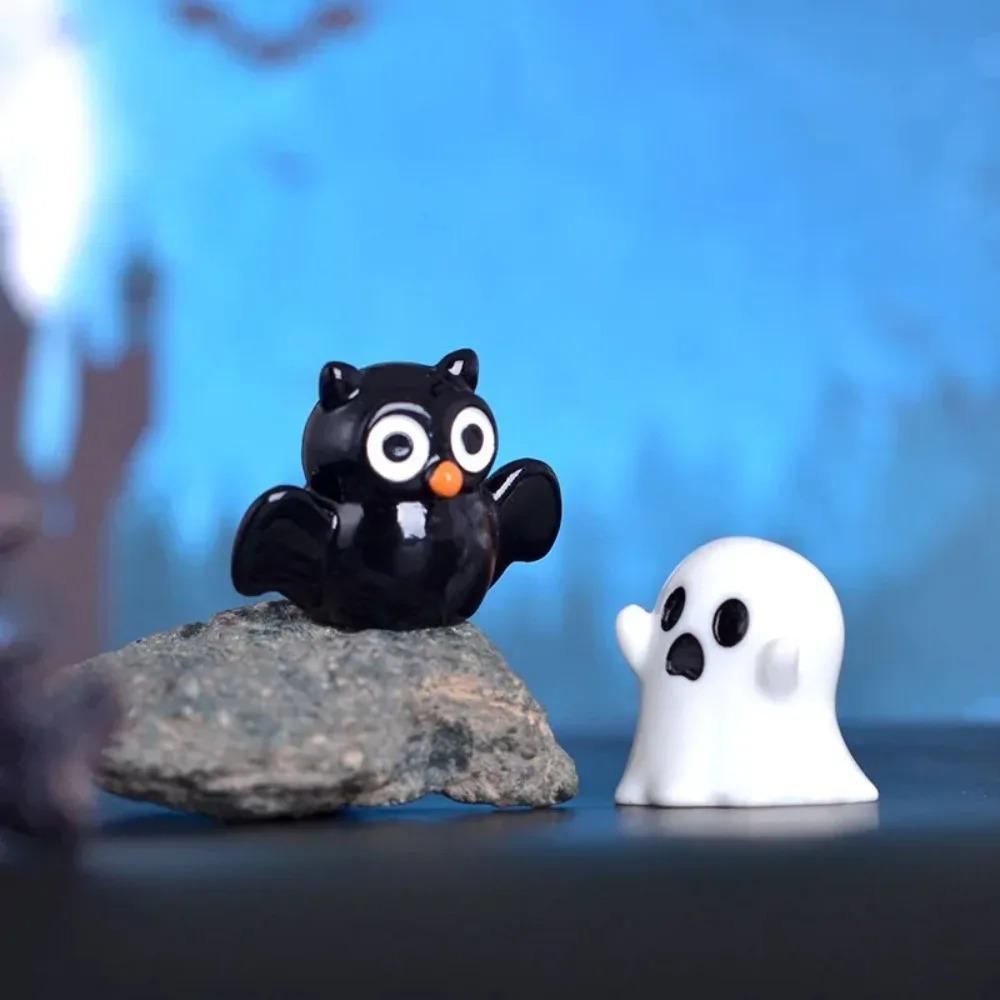 6pcs Luminous Miniature Halloween Cartoon Pumpkin Ghost Figurines Micro Landscape Ornaments Home Office Desk Room Decorations