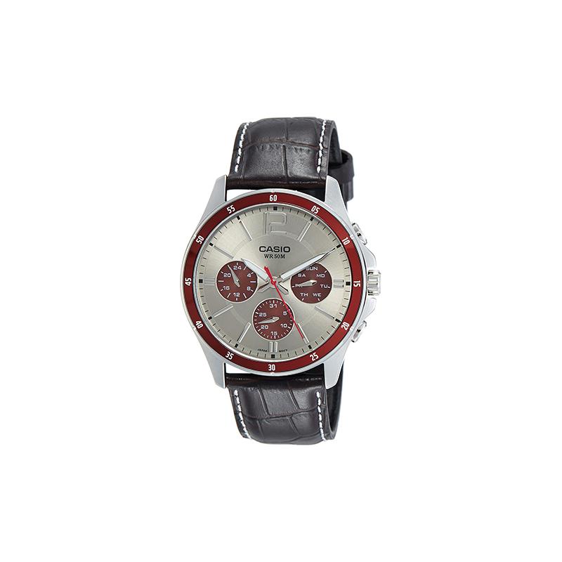 Casio Стандартная серия мужские часы бизнес-мода трехглазый хронограф Кварцевые ремешок из натуральной кожи серебристый циферблат MTP-1374L-7A1
