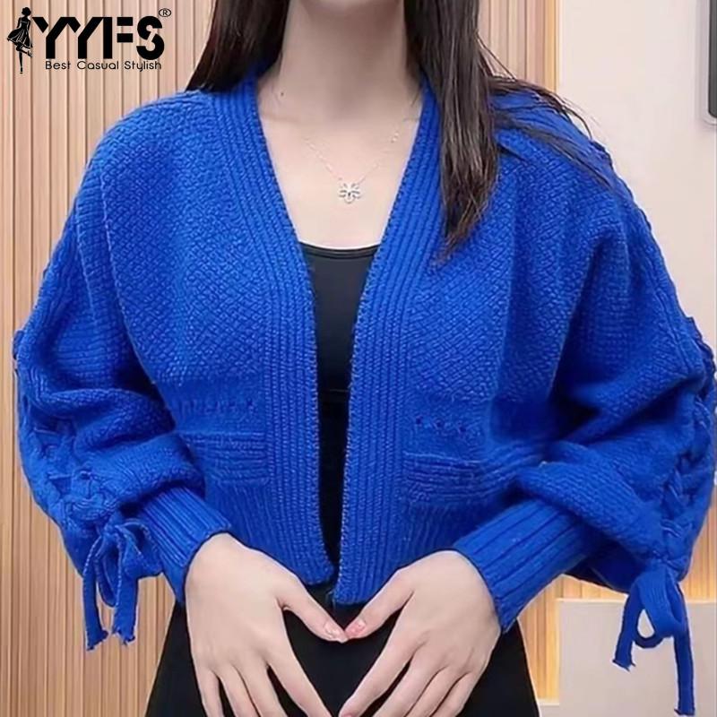 YYFS Женские модные повседневные однотонные кардиганы с длинными рукавами и осенне-зимним принтом