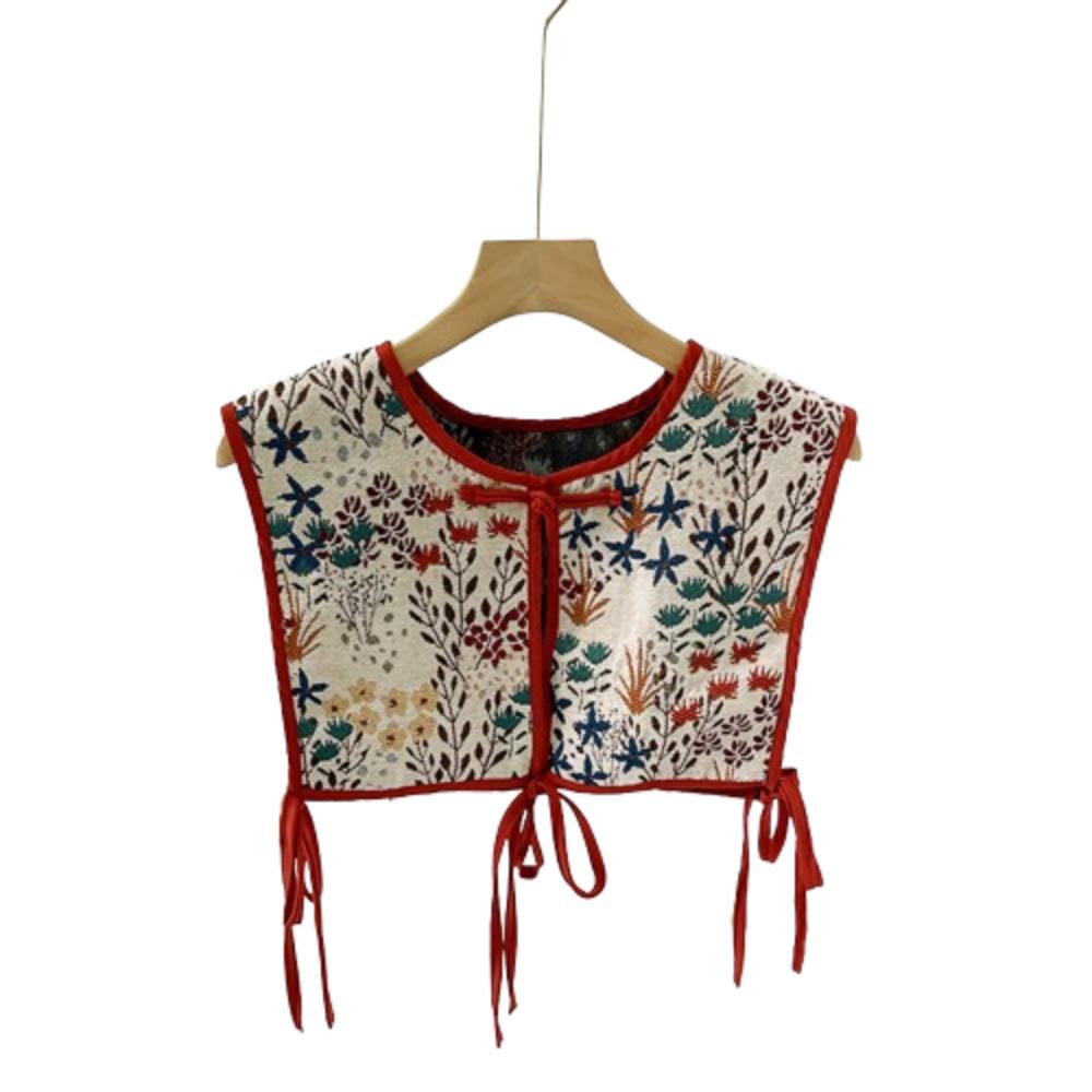 Кейп-накидка с цветочным принтом, с ложным воротником, со шнуровкой на талии, женский вышитый жилет для девочек