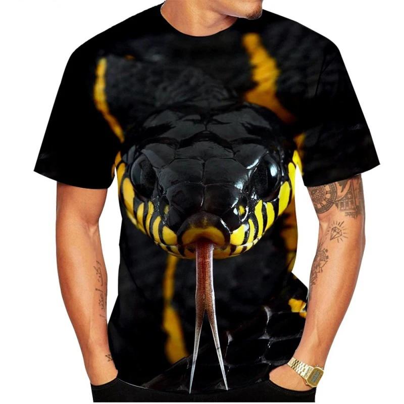 Модная футболка с принтом змеи 3D для мужчин, забавный рисунок животных, свободная футболка 2025 года, летняя одежда в стиле хип-хоп, повседневные топы с круглым вырезом