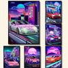 Неоновый панк гоночная игра Stree Wall Art Poster крутая картина с автомобилем детская комната для мальчиков украшение холст печать изображение