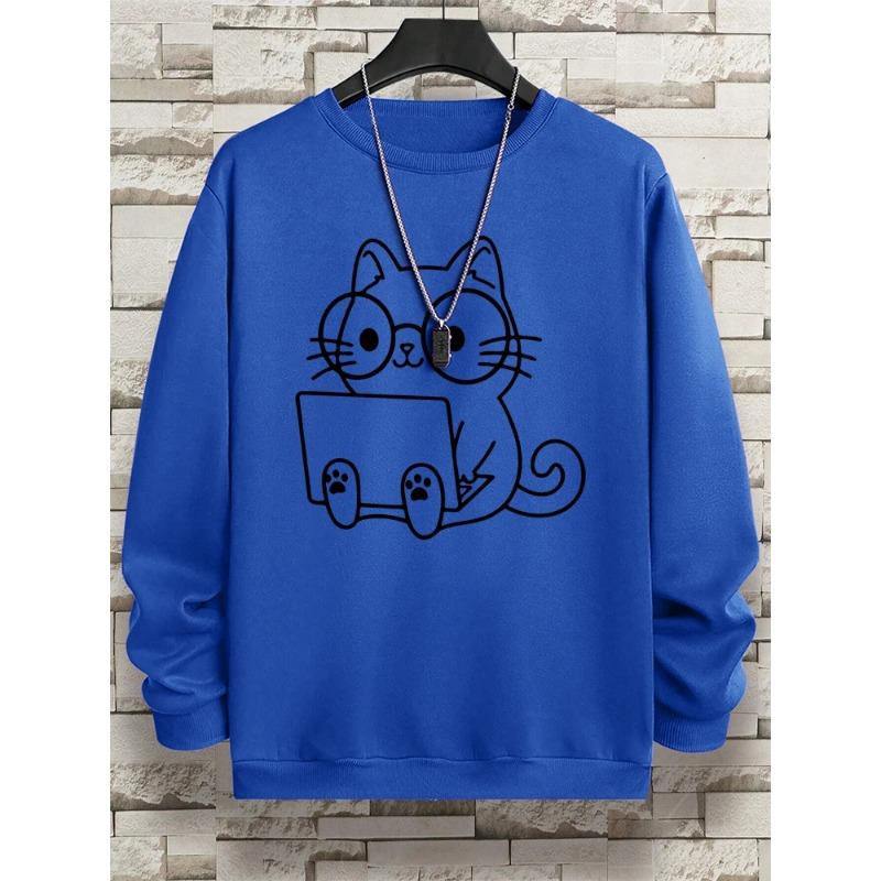 Мужская толстовка с принтом «Джентльмен Кот на работе» в стиле хип-хоп, свободная толстовка с капюшоном, осенняя толстовка с капюшоном, модный уличный свитер с круглым вырезом и длинными рукавами для мужчин