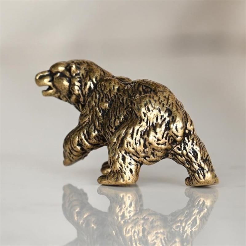 Милая бронзовая статуэтка медведя для офиса, украшения для стола, украшения, поделки, коллекции, фигурки животных, миниатюры, детские игрушки, подарки