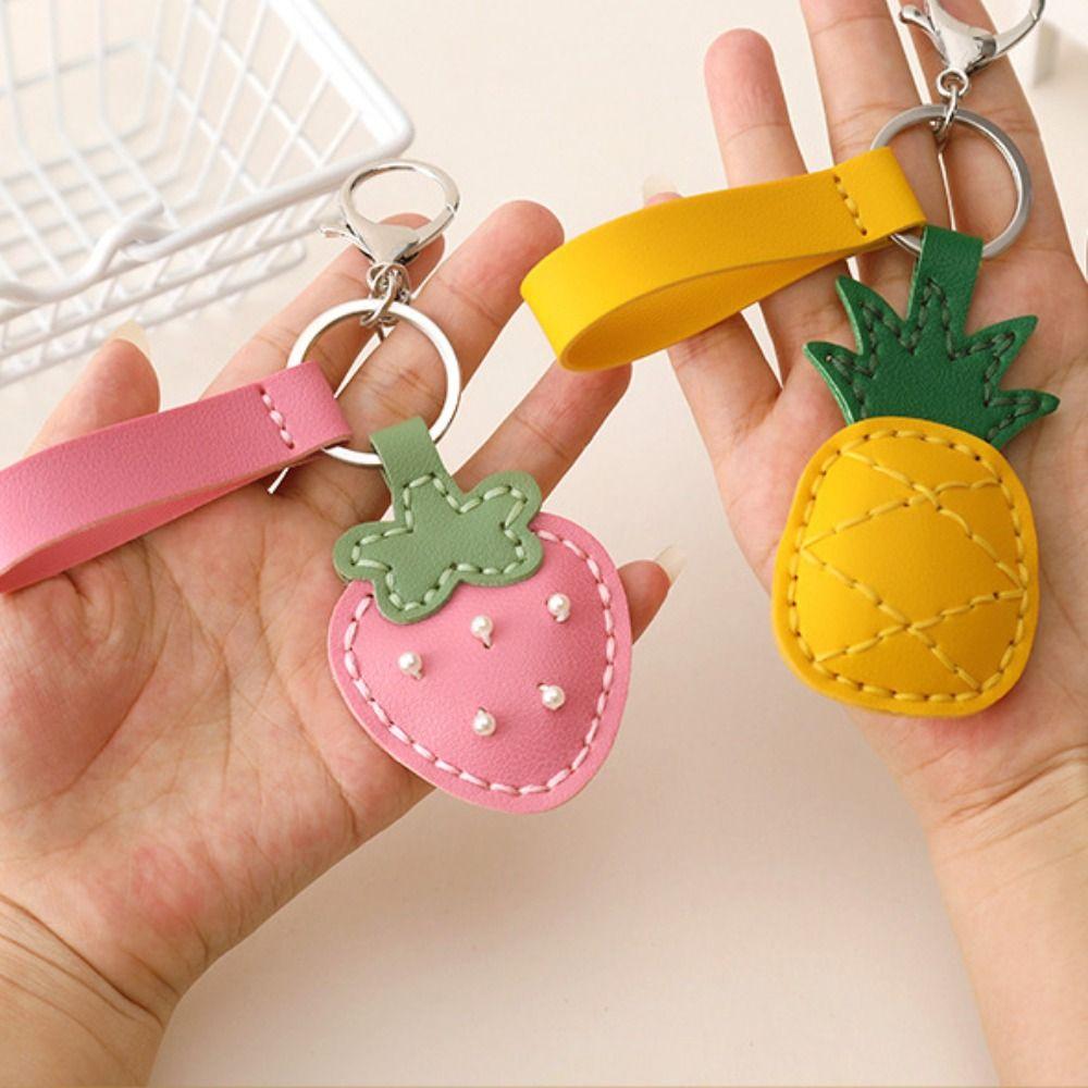 Cute Fruit Pendant Strawberry Bag Pendant Creative Leather Keychain  Men