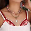 Trendy European & American Christmas Tree Polymer Clay Beaded Necklace Set with Bell Clavicle Chain