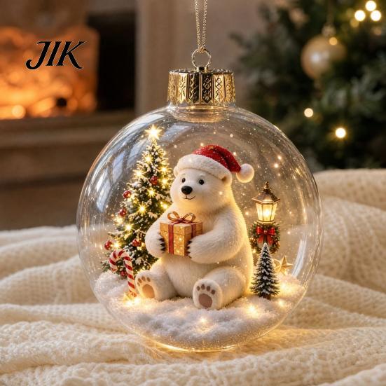LED Christmas Tree Pendants Decorative Baubles, Luminous Acrylic Ball Pendant with 3D Winter Scene, Baubles for Holiday Trees Light Hanging Ornaments