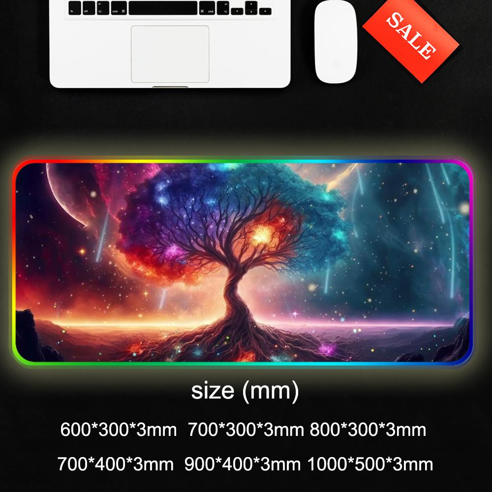 Коврик для мыши Древо Жизни RGB Игровой коврик для мыши Большой светодиодный коврик Настольный коврик для ПК Светящийся коврик для мыши Большие коврики для клавиатуры Настольный ковер с подсветкой