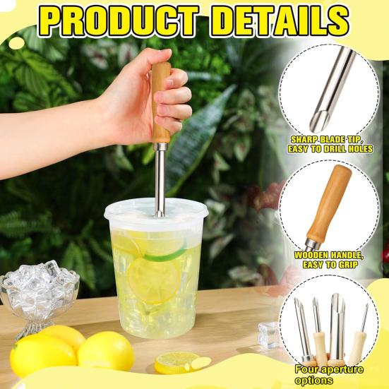 4 шт. Пробойник для соломинки, пробойник для отверстий в крышке стакана для лимонада, для соломинки, из нержавеющей стали, пробойник для отверстий для соломинки, инструмент для пробивания крышки стакана