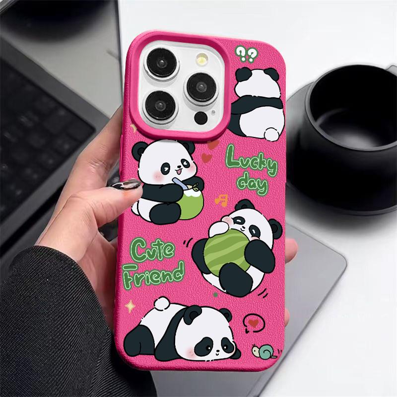 Чехол для телефона с матовой кожей и рисунком панд для iPhone 16 Pro Max 15 Pro 14 13 12 11, тонкий, ударопрочный, мягкий чехол-бампер из ТПУ