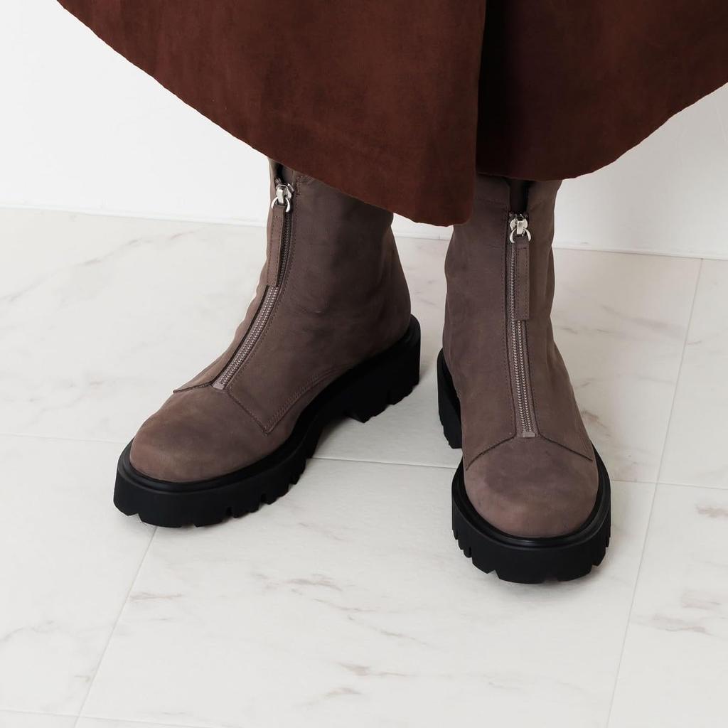 HIMIKO front zip boots with genuine leather cushioned track sole and thick sole, gray, size 265 (product number 651409).