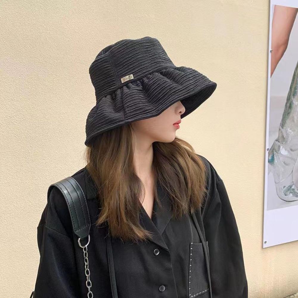 Foldable Wide Brim Sun Hat Breathable Solid Color Bucket Hat Fashion Fishmen Hat  Summer