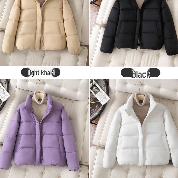 Women's Short Winter Puffer Coat - Stand Collar, Thickened, Loose Fit, Korean Style