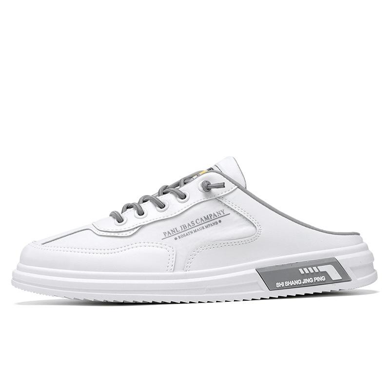 Летняя мужская повседневная обувь на плоской подошве, дышащая модная мужская обувь-полушлепанцы, уличная парусиновая обувь, сандалии на мягкой подошве, черные