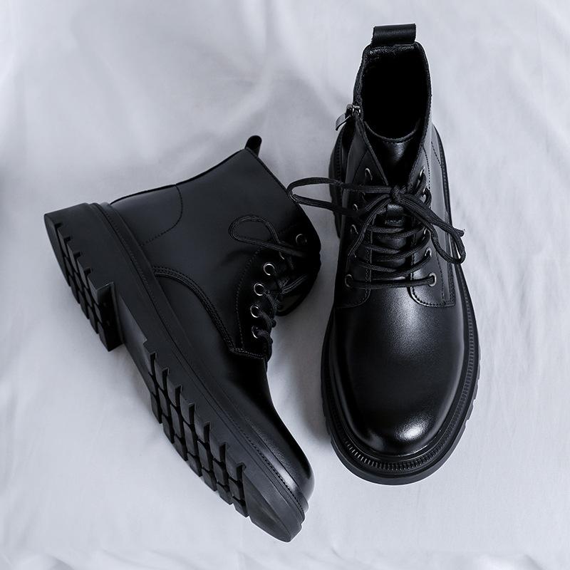 2025 осенне-зимние ботинки Martin с боковой молнией, мужские кожаные туфли средней высоты, осенние британские черные короткие ботинки на платформе 2201-R