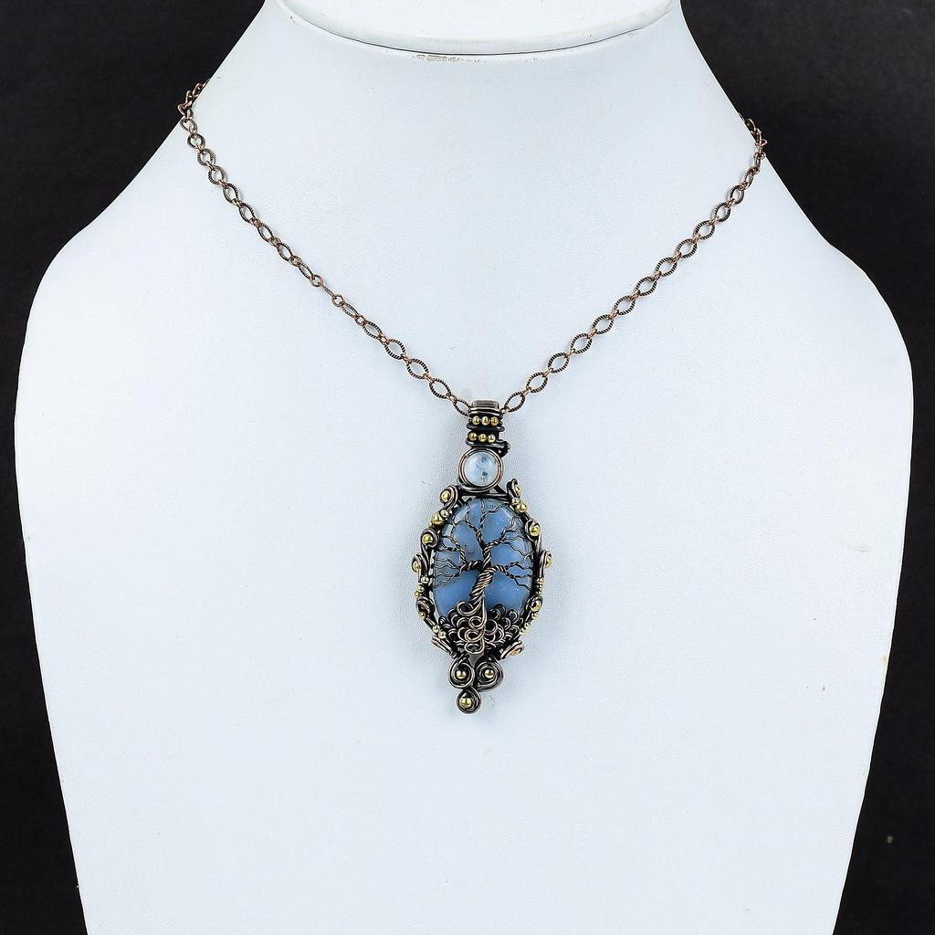 Подвеска «Древо жизни» Ангелит, медная проволочная обертка, подвеска «Радуга» Лунный камень, подвеска ручной работы из драгоценных камней, подарок для матери, медные украшения