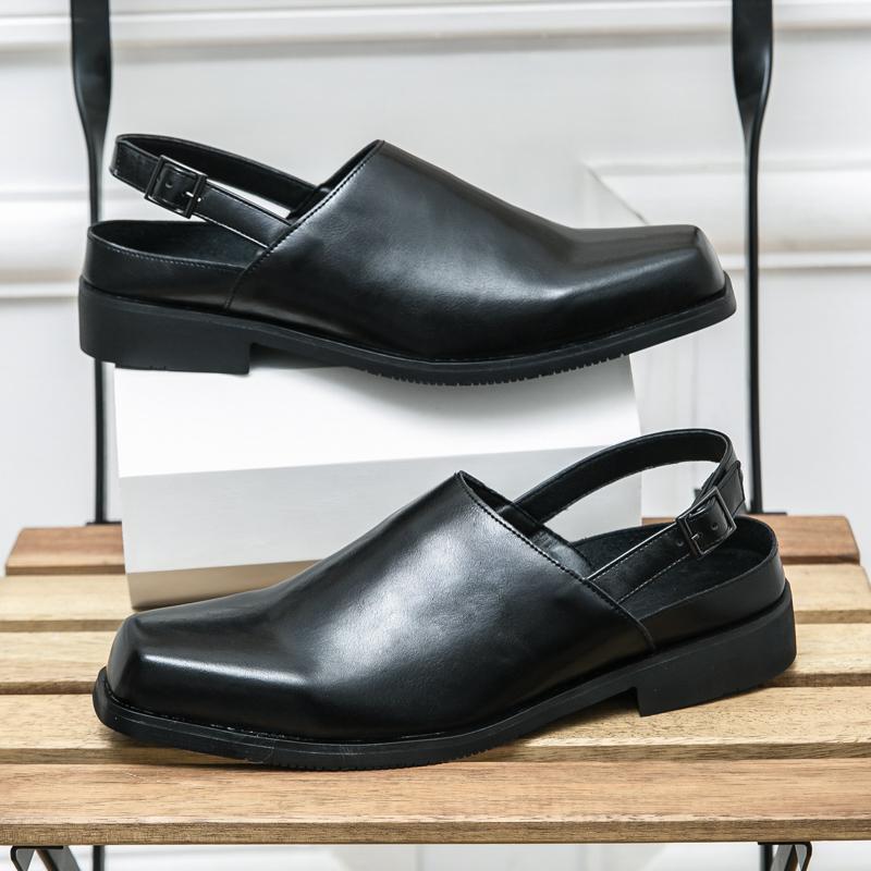 Новые дизайнерские мужские туфли из натуральной кожи, полутапочки с квадратным носком, дышащие мужские сандалии, модная мужская повседневная обувь