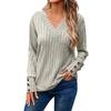 Women's Fashion Long Sleeve V-Neck T-Shirt Solid Color Button Decoration Top