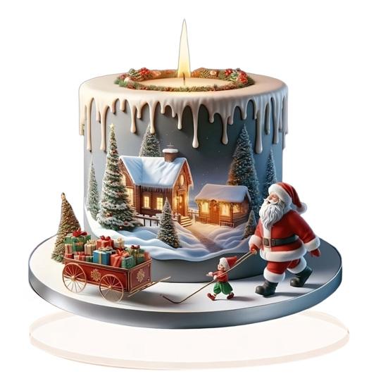 Festive Apple Shaped Ornaments Christmas Lollipop 2D Acrylic Figurine, Ornament with Santa Snow Gift for Friends Scene Inside, Tabletop Decor