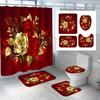 4Pcs Golden Rose PatternShower Curtain Sets for Bathroom Non-Slip Bathroom Rugs Lid Toilet Cover Bath Mat Bathroom Set