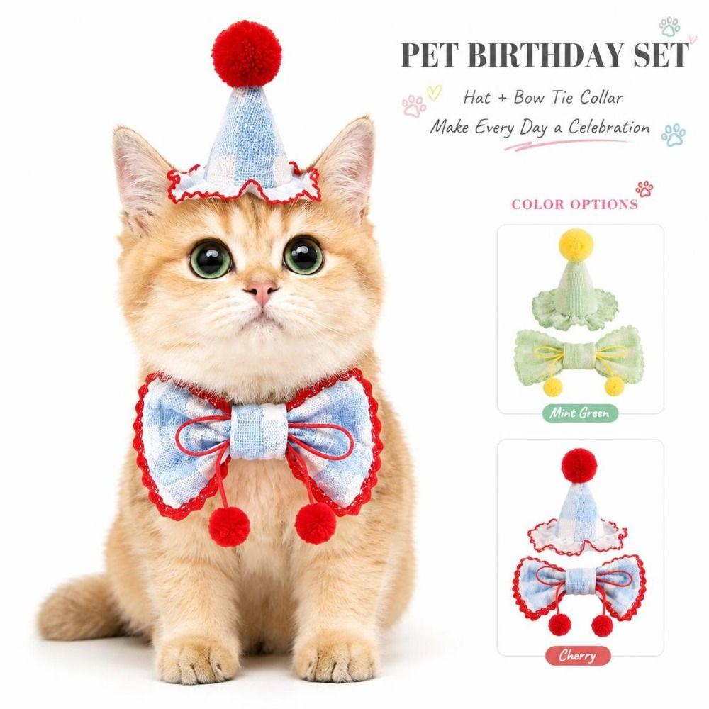 Bow Tie Pet Party Hat Set Drool Towel Pet Photo Prop Cute Mini Doggy Bandana For Dog