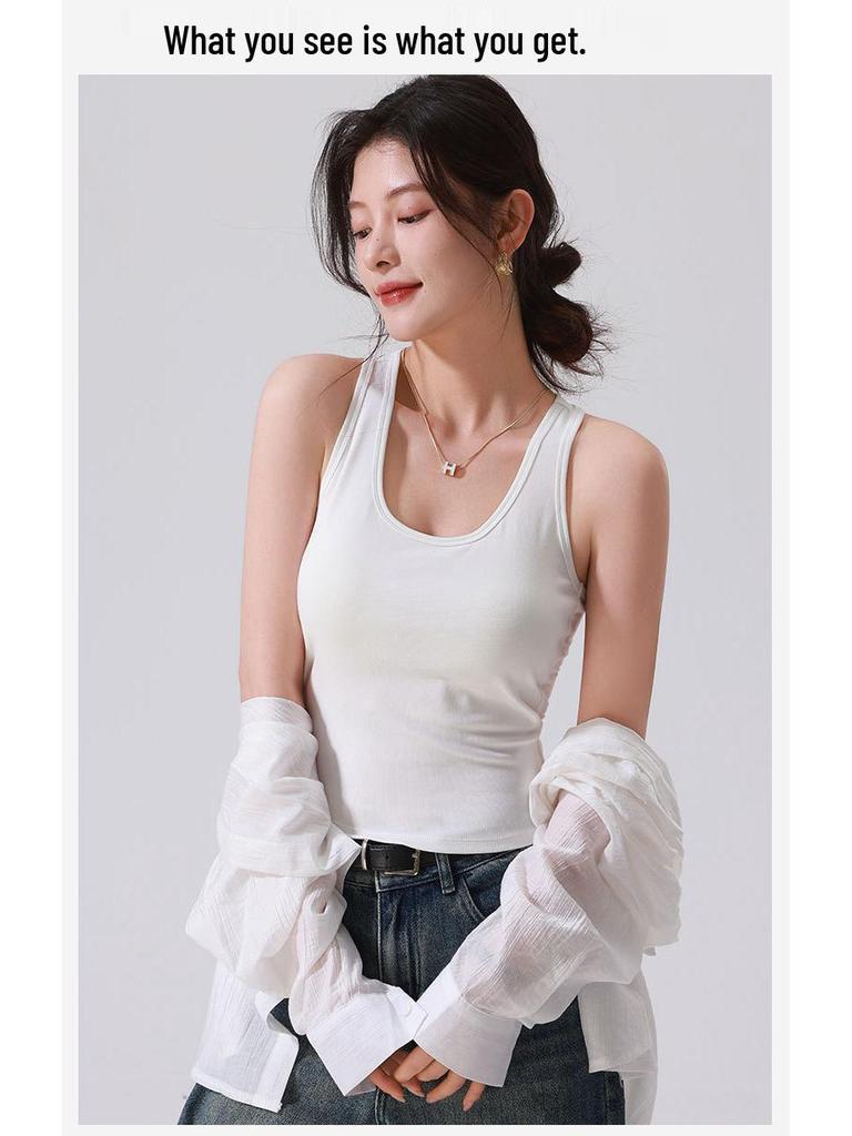 Весенне-летний мягкий топ-майка из тенсела на бретелях-борцовках со встроенными чашечками - Обтягивающий элемент верхней одежды