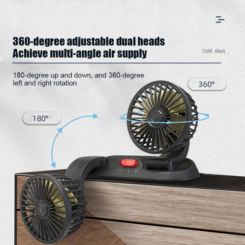 5/12/24V Portable Dual Head Car Fan 360° Rotation 2 Speed Electric Fan USB Air Circulation Fans For Dashboard Car Fan