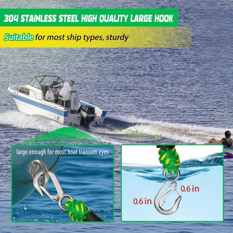 Heavy Type Boats Tow Rope With Stainless Steel Connector Water Sports Tow Line For Kayaks Ski And Small Yachts