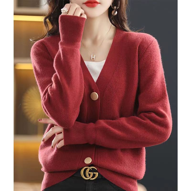 Кардиган-свитер женский, осень-зима 2022, новое свободное женское пальто с v-образным вырезом и длинными рукавами