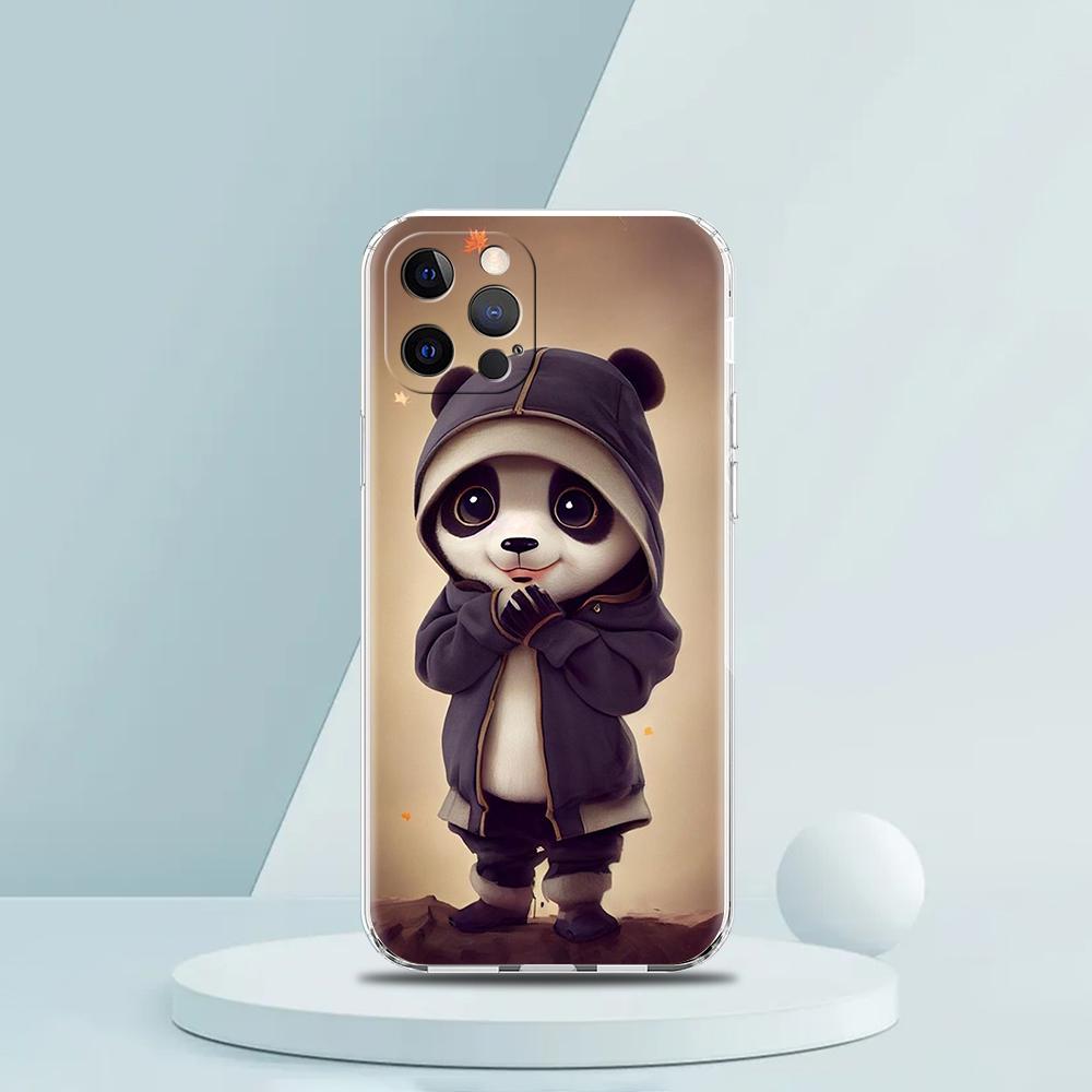 Cute Animal Panda Phone Case for iPhone 16 15 14 13 12 Pro Max Transparent Soft for iPhone 11 Pro Max 7 8 Plus XS XR Shell