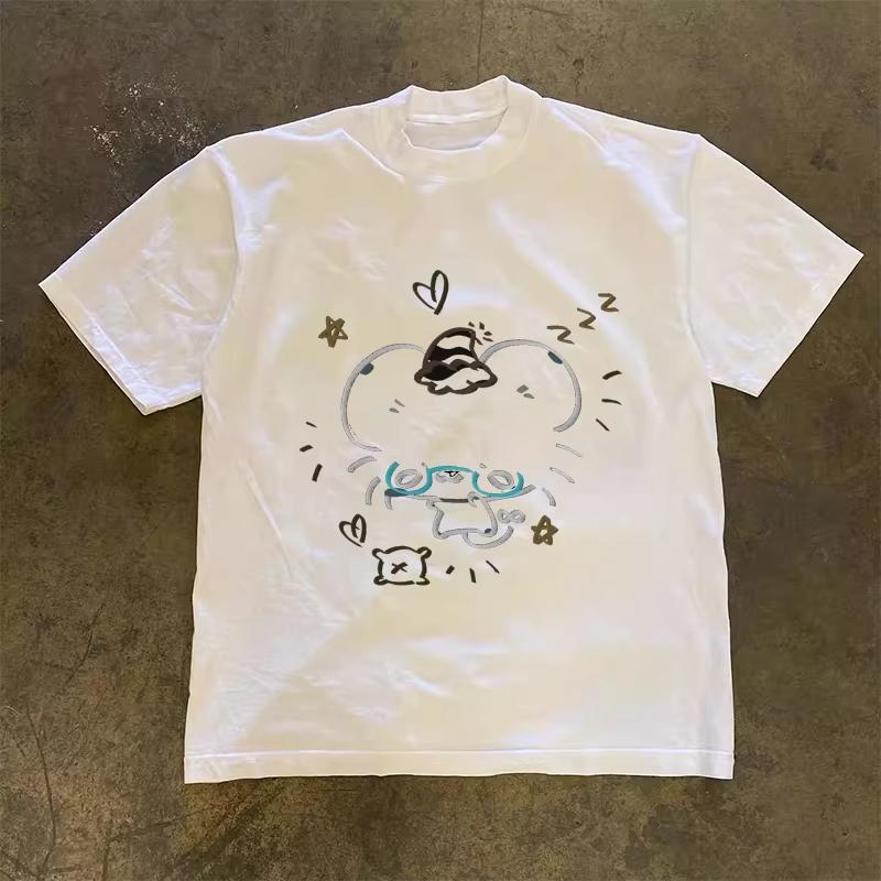 Pure Cotton Short Sleeve Tshirt Unisex Loose Fit Retro American Style Double Thread 3a260g Lightweight Breathable Summer Top