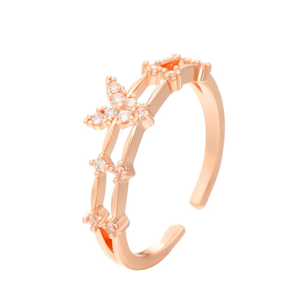 Elegant Geometric Butterfly Ring with Zircon Inlay - Adjustable Double-Layer Design for Women