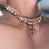 Women's Elegant Multi-Layer Pearl Cross Choker Necklace