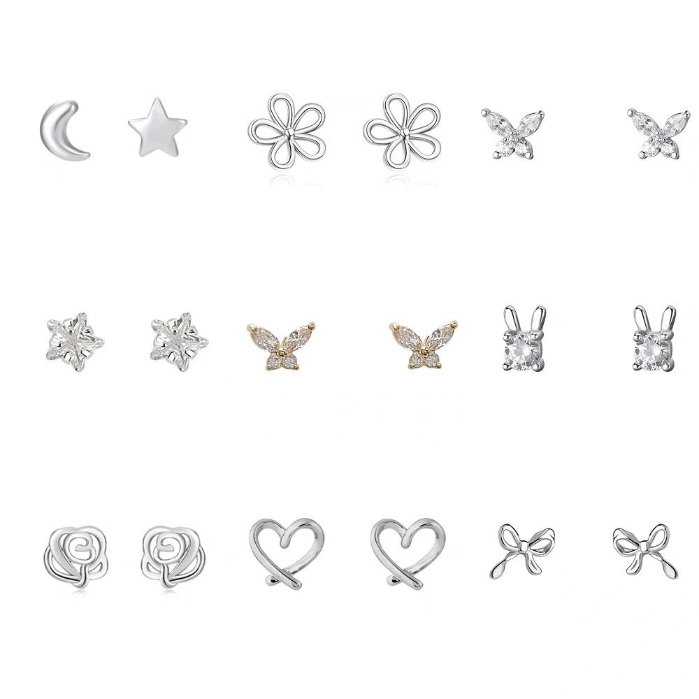 iF ME Простые серьги-гвоздики в форме сердца, бабочки, листьев, цветов, кристаллов, звезд, крестов, золотые, серебряные серьги-гвоздики для женщин, ювелирные аксессуары