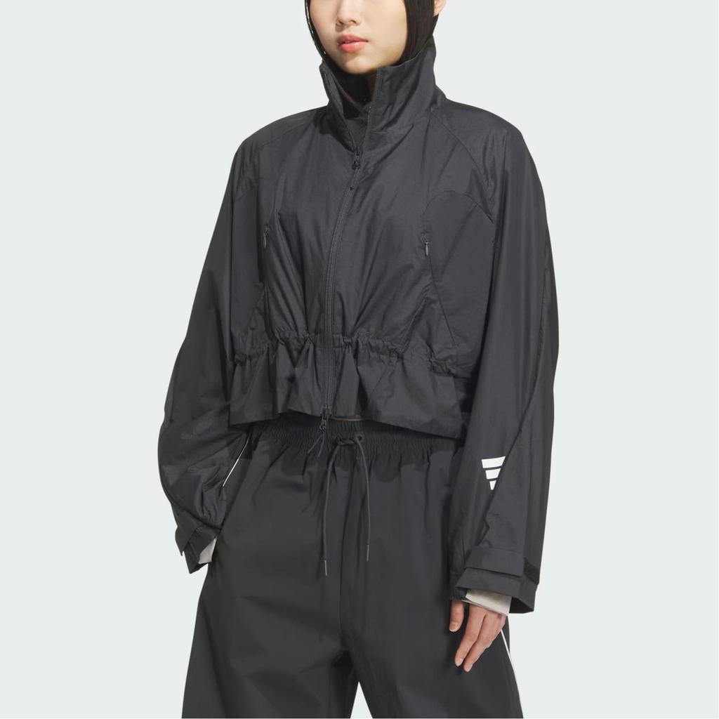 adidas Fos Series Модная Простая Свободная Универсальная Куртка со Стойкой Воротником Женская Куртка Угольно-Черная JM4271