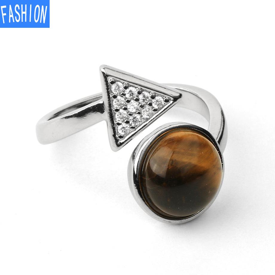 Natural Stone Round Crystal Triangle Adjustable Ring Gift for Women