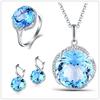 Модные ювелирные изделия из стерлингового серебра 925 пробы с небесно-голубым топазом, женский ювелирный набор из трех предметов