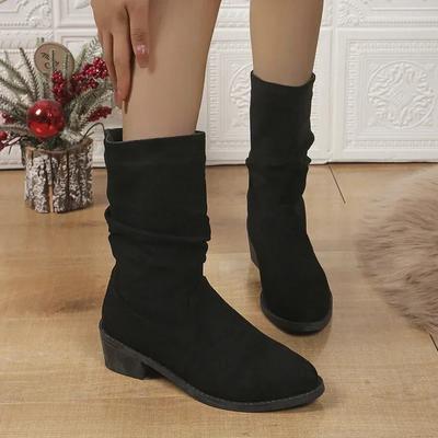 Распродажа женской обуви. Женские сапоги с рукавами. Осенние замшевые сапоги с круглым носком. Модные сапоги средней длины на толстом каблуке. Zapatos De Mujer.