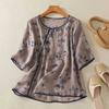 Летняя диагональная вышитая тонкая художественная принтованная свободная универсальная блузка с рукавом пять четвертей