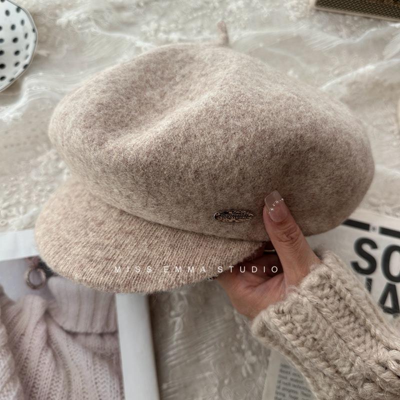 Молочно-белый шерстяной берет, детская осенне-зимняя шапка для газетчика, показывающая лицо, маленькая универсальная шапка художника