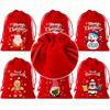 Подарочные мешочки на шнурке с принтом снеговика, просторный мешочек, 6 штук, рождественские красные мешочки на шнурке для взрослых, для праздничных домашних вечеринок