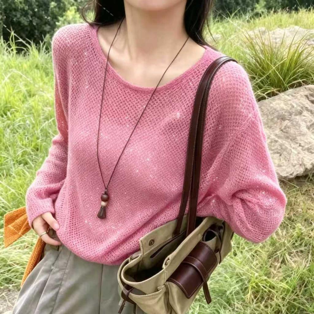 Women Autumn Winter Loose Knitted Sweater Soft Warm Long Sleeve Solid Color Casual Oversized Pullover Daily Streetwear Tops