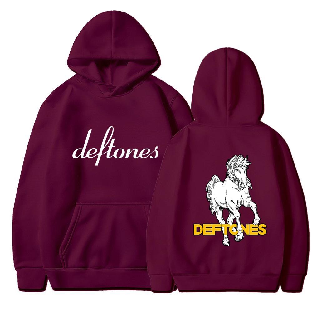 Худи Deftones Спереди Логотип Шрифтом + Сзади Белая Лошадь Графика Рок Мерч Ну-метал 90-е Винтаж Унисекс Топ