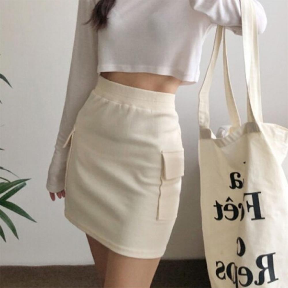 Open Run Women HigH Waist Cargo Mini Skirt Cotton H Line Skirt