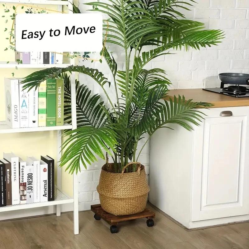 1pc Solid Wood Planter Stand, Round Wheel Bonsai Display Holder for Flower Pot Garden Decor