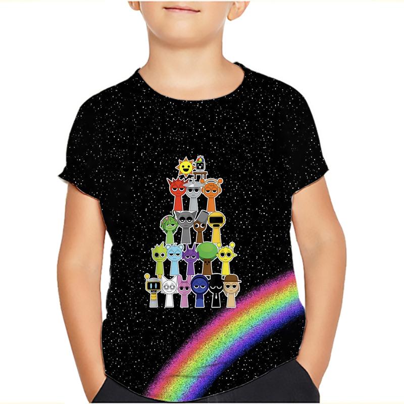 Sprunki Incredibox Детская футболка для девочек Игровые летние топы для малышей Футболки для малышей Детская одежда Футболки с героями мультфильмов Повседневная одежда с коротким рукавом