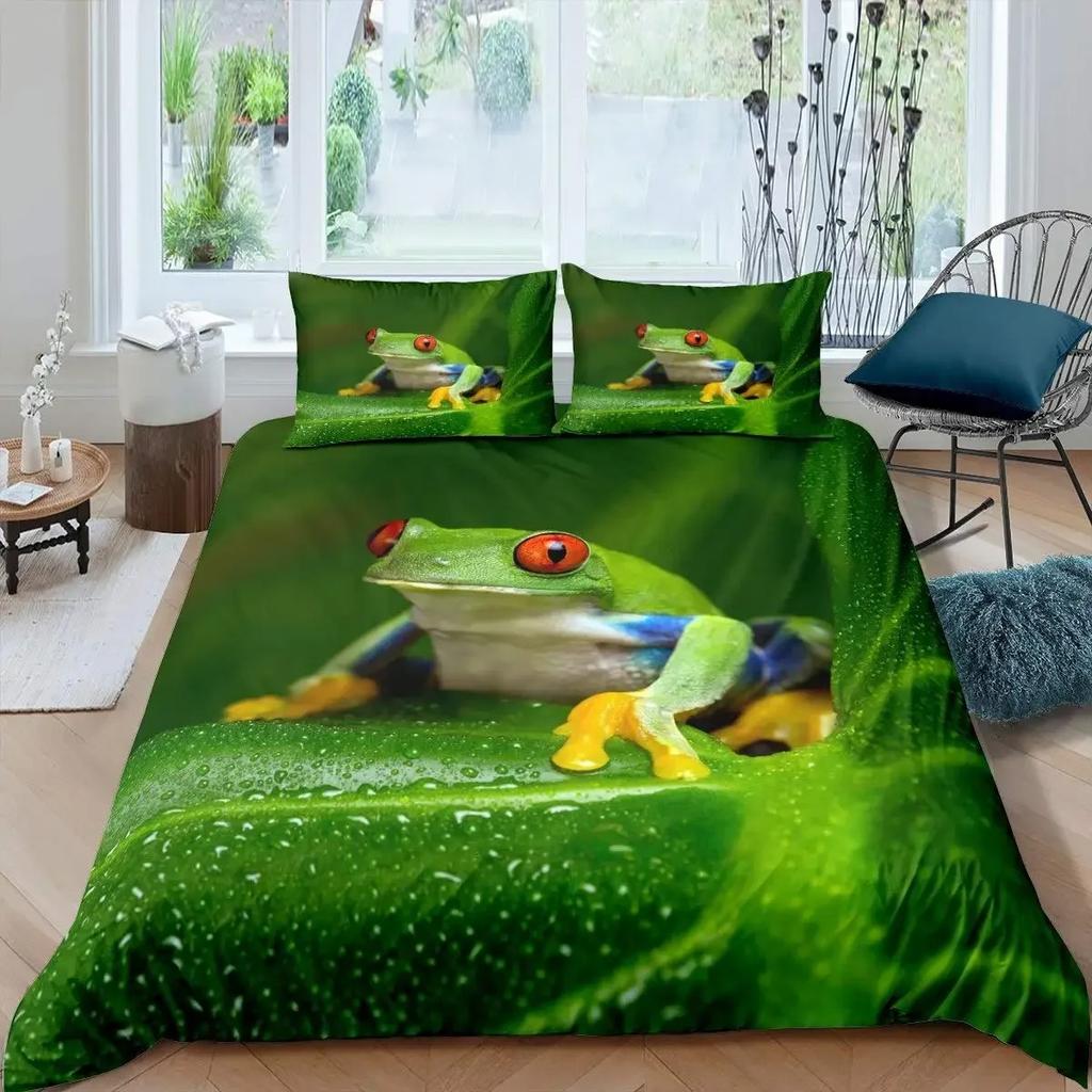 Green Tree Frog King Queen Full Duvet Cover Lovely Rain Trees Animal Bedding Set Wildlife Comforter Cover Polyester Quilt Cover