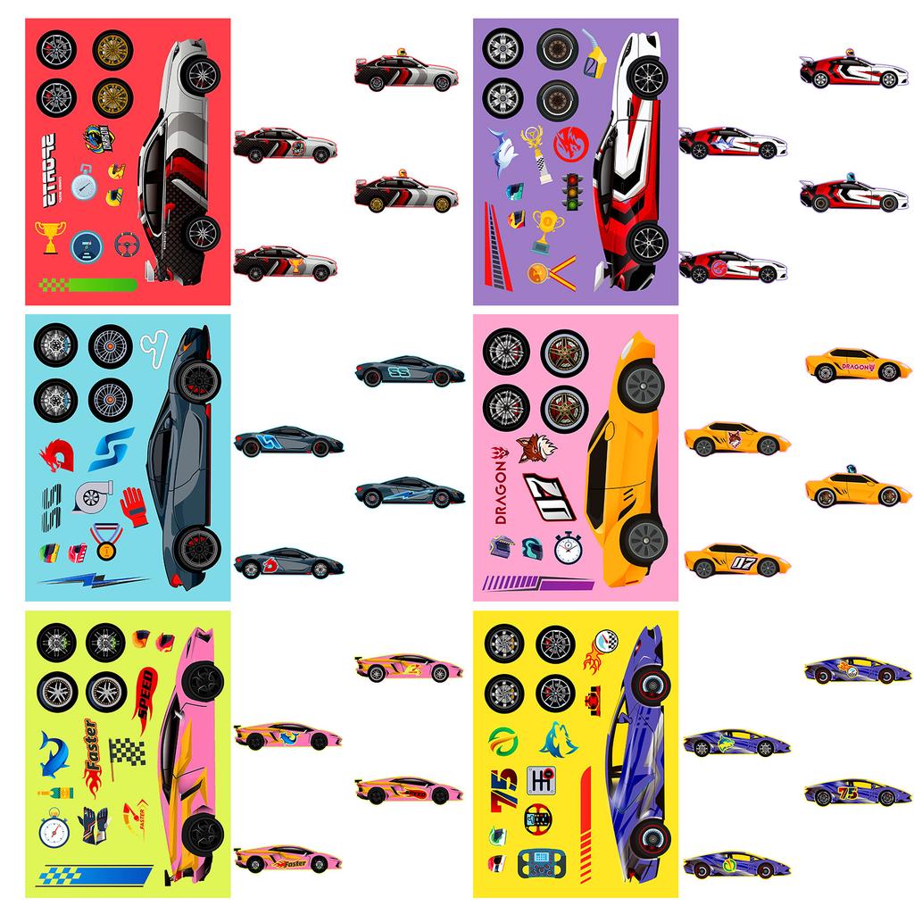 6 штук/упаковка Гоночные декоративные наклейки-пазлы для детских практических игрушек «сделай сам», наклейки с меняющимся лицом